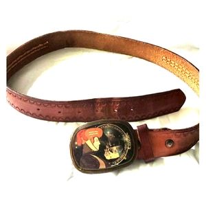 Woven leather belt with vintage Aquarius buckle